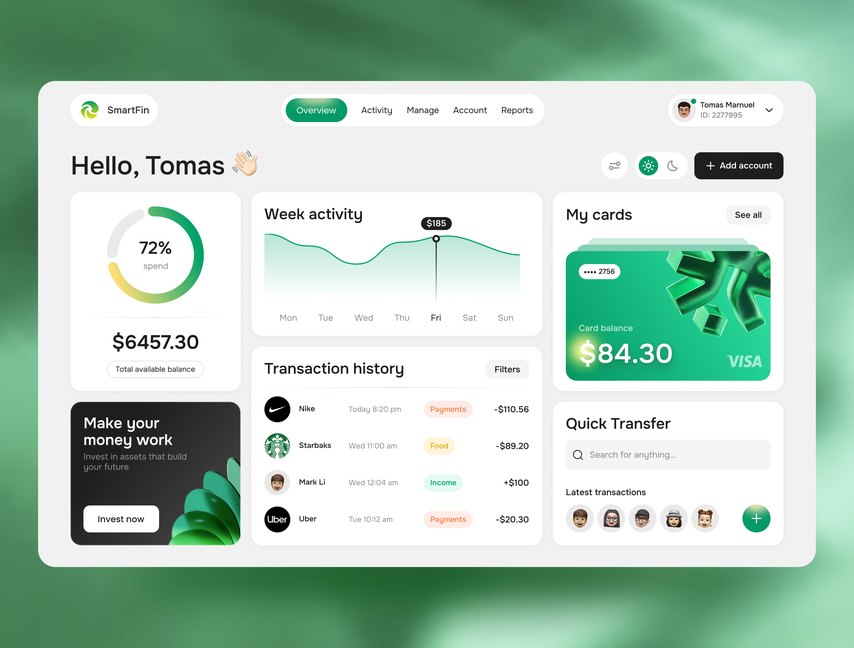 SmartFin finance dashboard concept