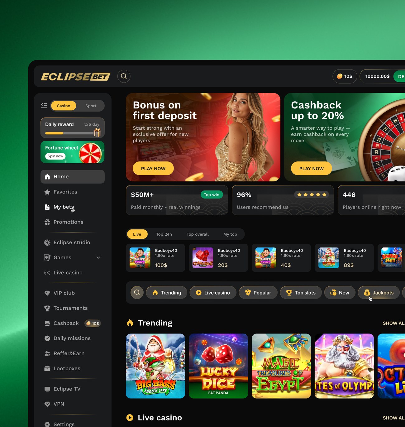 Eclipse iGaming platform dashboard